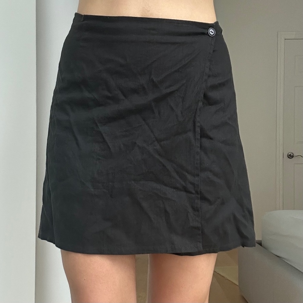 AFENDS BLACK LINEN WRAP SKIRT
